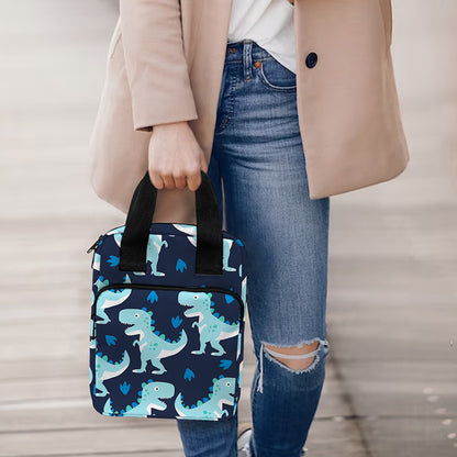 Cute Blue T-Rex Dinosaur Pattern Print Bible Tote Bag