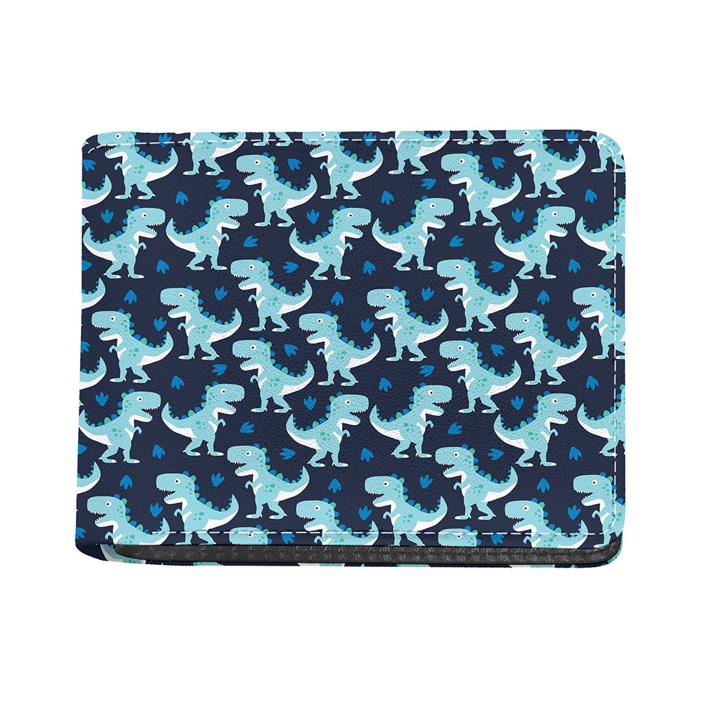 Cute Blue T-Rex Dinosaur Pattern Print Bifold Wallet