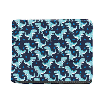 Cute Blue T-Rex Dinosaur Pattern Print Bifold Wallet