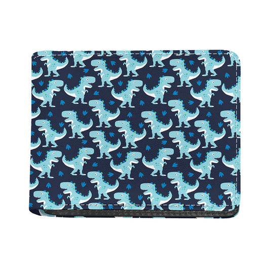 Cute Blue T-Rex Dinosaur Pattern Print Bifold Wallet