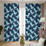Cute Blue T-Rex Dinosaur Pattern Print Blackout Pencil Pleat Curtains