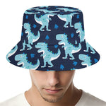 Cute Blue T-Rex Dinosaur Pattern Print Bucket Hat
