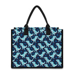 Cute Blue T-Rex Dinosaur Pattern Print Canvas Tote Bag