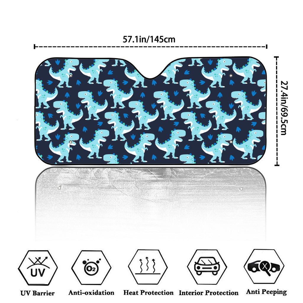 Cute Blue T-Rex Dinosaur Pattern Print Car Windshield Sun Shade