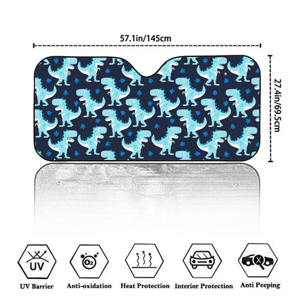 Cute Blue T-Rex Dinosaur Pattern Print Car Windshield Sun Shade
