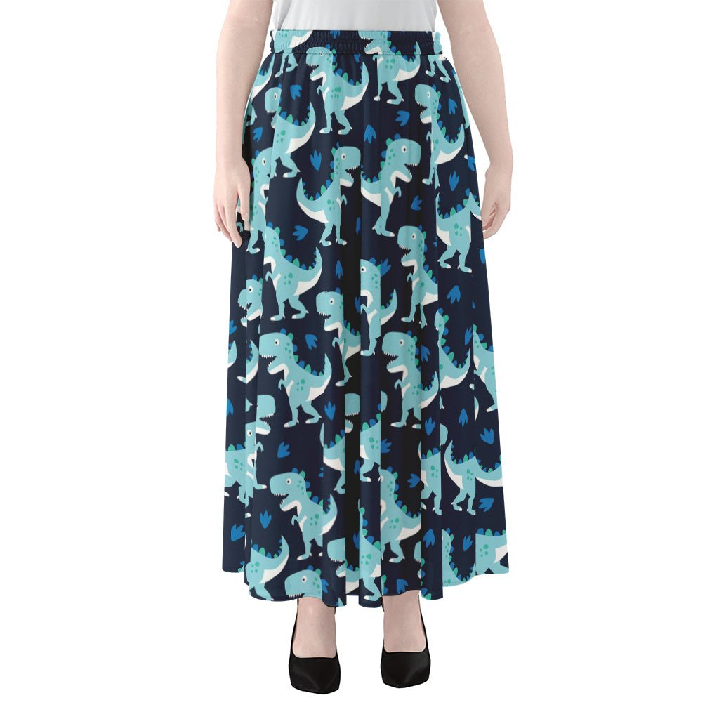 Cute Blue T-Rex Dinosaur Pattern Print Chiffon Maxi Skirt