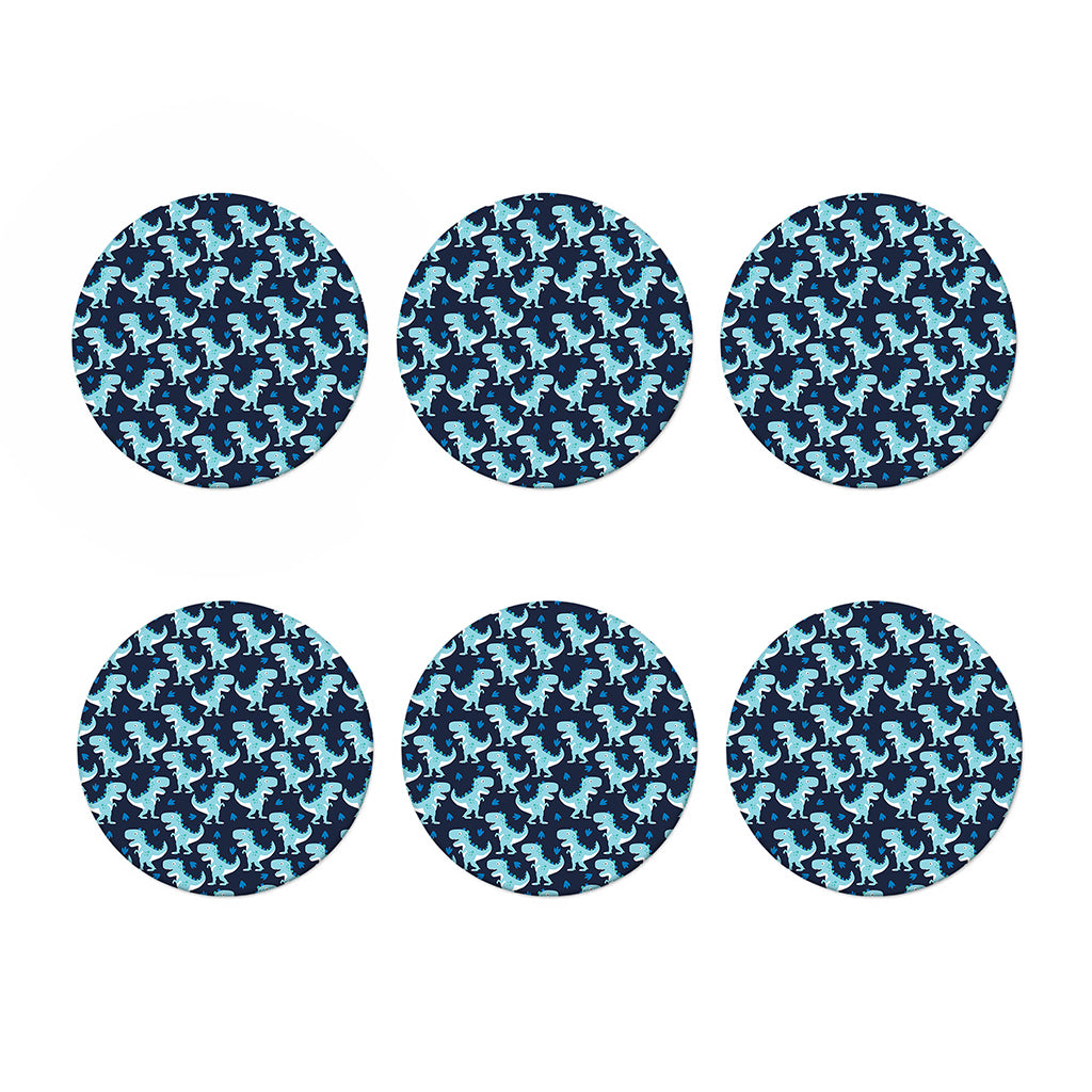 Cute Blue T-Rex Dinosaur Pattern Print Coaster Set