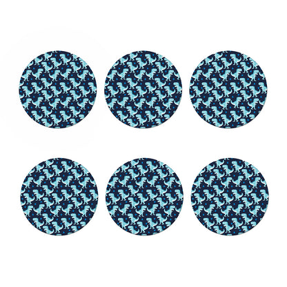 Cute Blue T-Rex Dinosaur Pattern Print Coaster Set