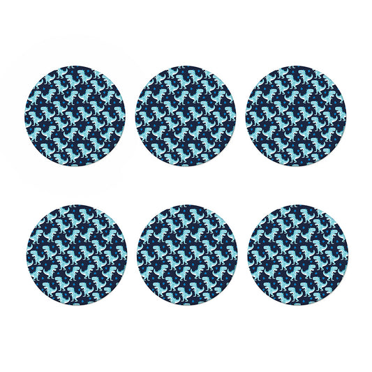 Cute Blue T-Rex Dinosaur Pattern Print Coaster Set