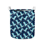 Cute Blue T-Rex Dinosaur Pattern Print Collapsible Laundry Basket