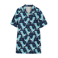Cute Blue T-Rex Dinosaur Pattern Print Cotton Hawaiian Shirt