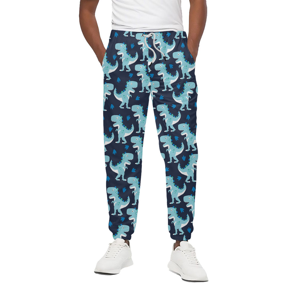 Cute Blue T-Rex Dinosaur Pattern Print Cotton Pants