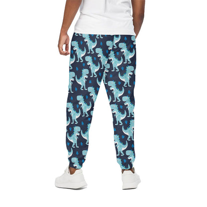 Cute Blue T-Rex Dinosaur Pattern Print Cotton Pants