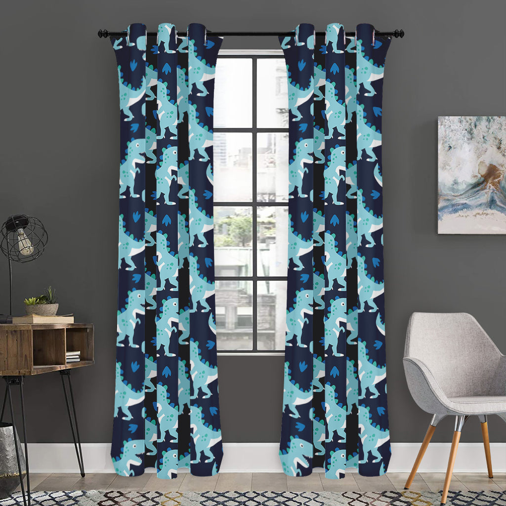 Cute Blue T-Rex Dinosaur Pattern Print Curtain
