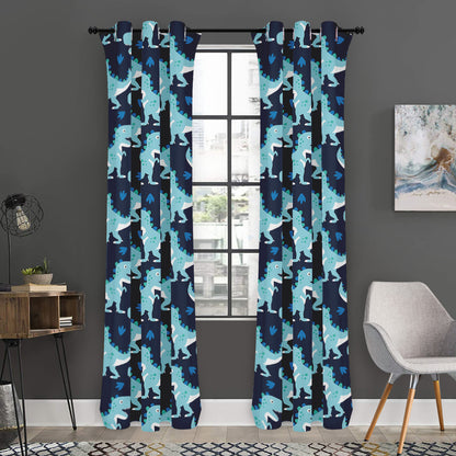 Cute Blue T-Rex Dinosaur Pattern Print Curtain