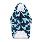 Cute Blue T-Rex Dinosaur Pattern Print Dog Zip Up Hoodie