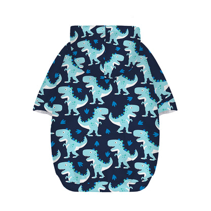 Cute Blue T-Rex Dinosaur Pattern Print Dog Zip Up Hoodie