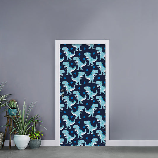 Cute Blue T-Rex Dinosaur Pattern Print Door Sticker