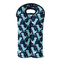 Cute Blue T-Rex Dinosaur Pattern Print Double Neoprene Wine Tote