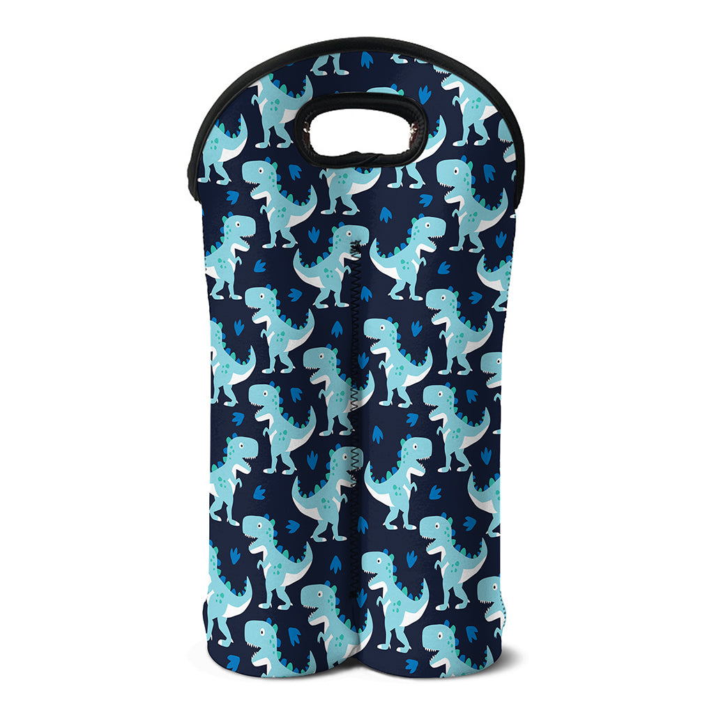 Cute Blue T-Rex Dinosaur Pattern Print Double Neoprene Wine Tote