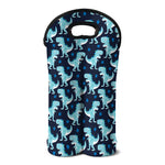 Cute Blue T-Rex Dinosaur Pattern Print Double Neoprene Wine Tote