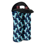 Cute Blue T-Rex Dinosaur Pattern Print Double Neoprene Wine Tote