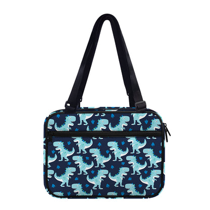 Cute Blue T-Rex Dinosaur Pattern Print Double Strap Bible Bag