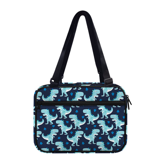 Cute Blue T-Rex Dinosaur Pattern Print Double Strap Bible Bag