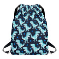 Cute Blue T-Rex Dinosaur Pattern Print Drawstring Backpack