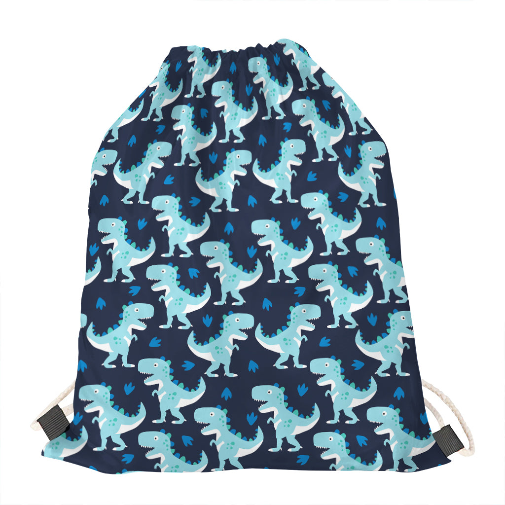 Cute Blue T-Rex Dinosaur Pattern Print Drawstring Bag