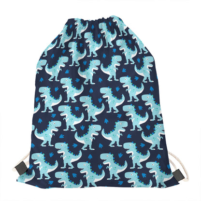 Cute Blue T-Rex Dinosaur Pattern Print Drawstring Bag