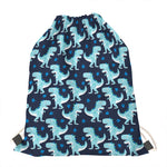 Cute Blue T-Rex Dinosaur Pattern Print Drawstring Bag
