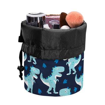 Cute Blue T-Rex Dinosaur Pattern Print Drawstring Makeup Bag