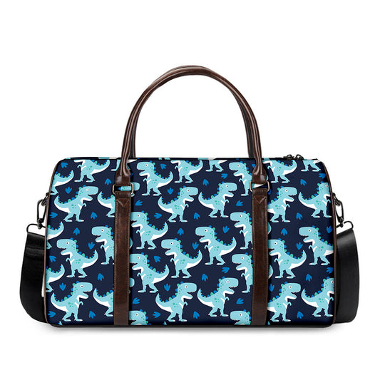 Cute Blue T-Rex Dinosaur Pattern Print Duffle Bag