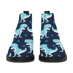 Cute Blue T-Rex Dinosaur Pattern Print Flat Ankle Boots