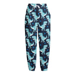 Cute Blue T-Rex Dinosaur Pattern Print Fleece Lined Knit Pants