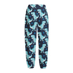 Cute Blue T-Rex Dinosaur Pattern Print Fleece Lined Knit Pants