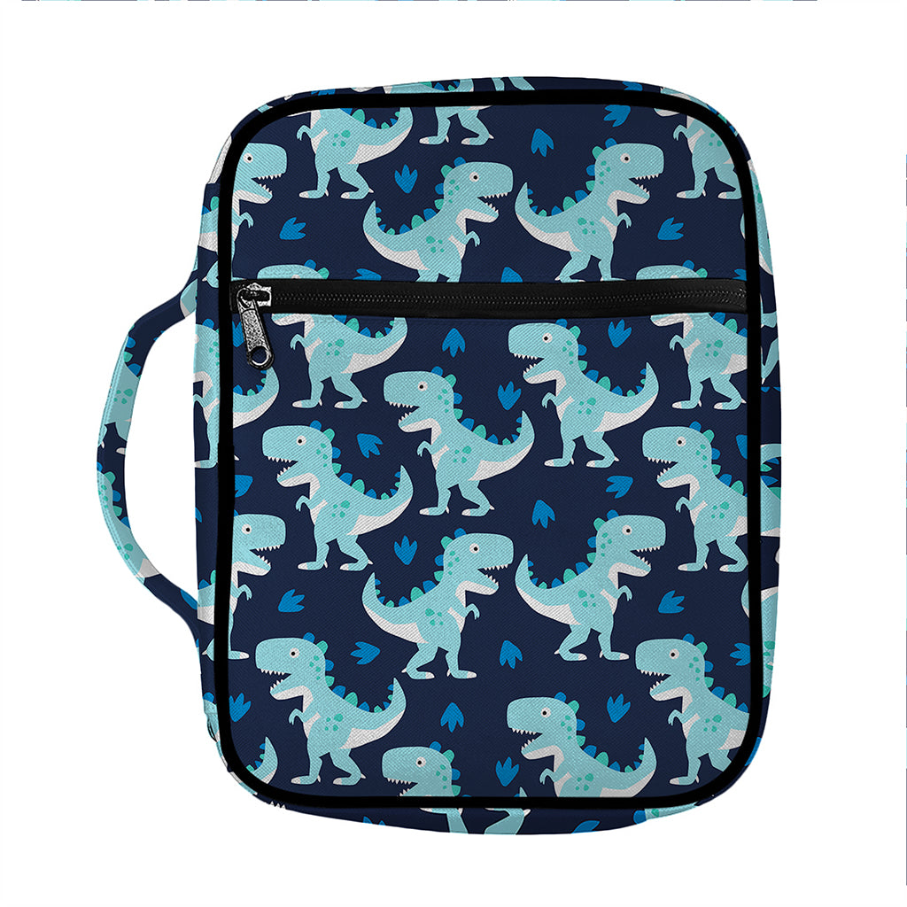 Cute Blue T-Rex Dinosaur Pattern Print Front Pocket Bible Bag