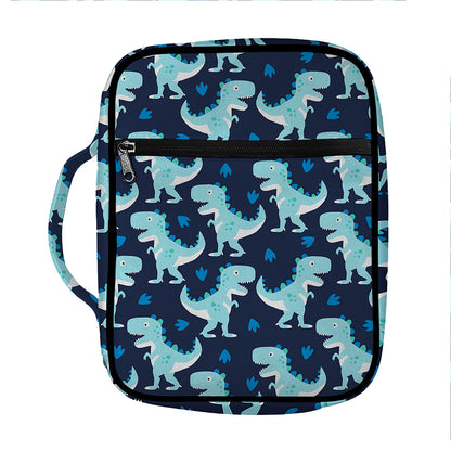 Cute Blue T-Rex Dinosaur Pattern Print Front Pocket Bible Bag