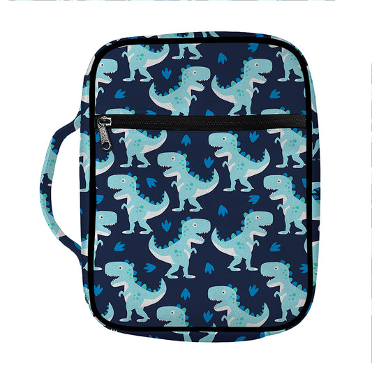 Cute Blue T-Rex Dinosaur Pattern Print Front Pocket Bible Bag