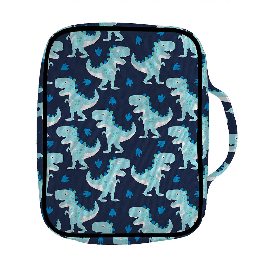Cute Blue T-Rex Dinosaur Pattern Print Front Pocket Bible Bag