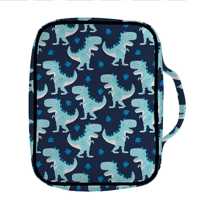 Cute Blue T-Rex Dinosaur Pattern Print Front Pocket Bible Bag