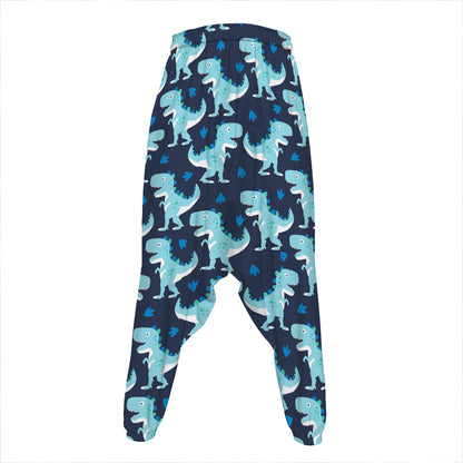 Cute Blue T-Rex Dinosaur Pattern Print Hammer Pants