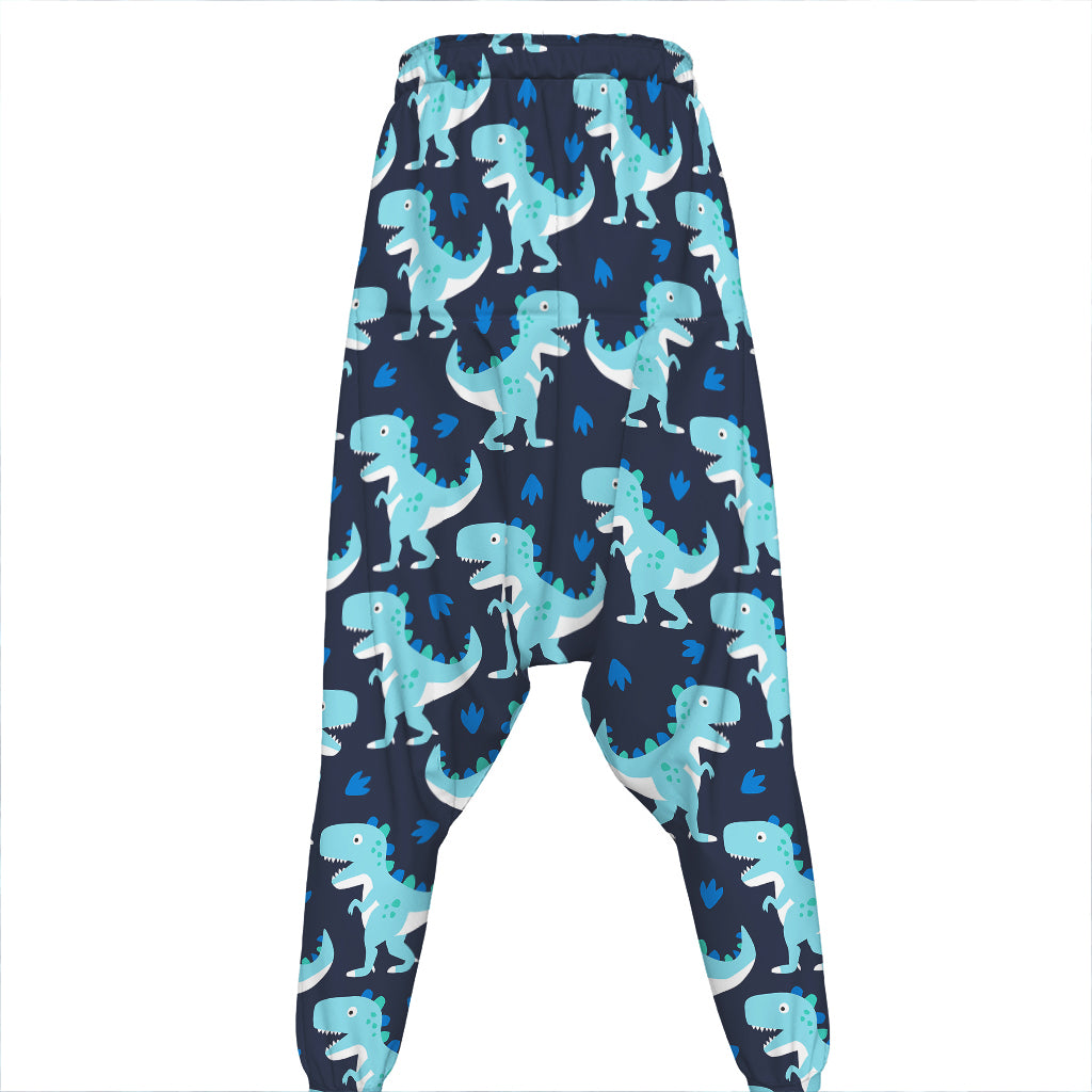 Cute Blue T-Rex Dinosaur Pattern Print Hammer Pants
