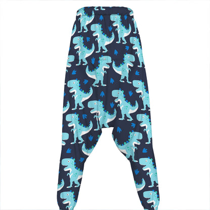 Cute Blue T-Rex Dinosaur Pattern Print Hammer Pants