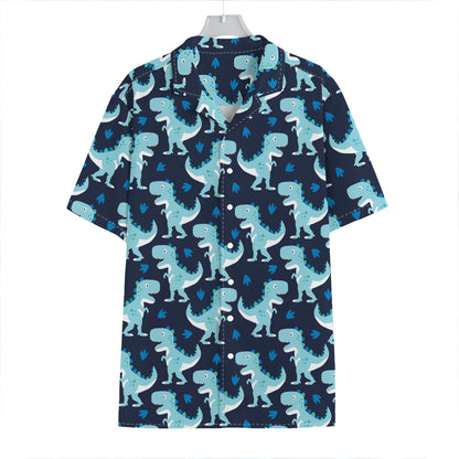 Cute Blue T-Rex Dinosaur Pattern Print Hawaiian Shirt