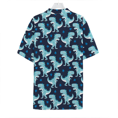 Cute Blue T-Rex Dinosaur Pattern Print Hawaiian Shirt