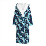 Cute Blue T-Rex Dinosaur Pattern Print Hooded Bathrobe