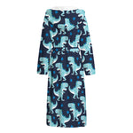 Cute Blue T-Rex Dinosaur Pattern Print Hooded Bathrobe