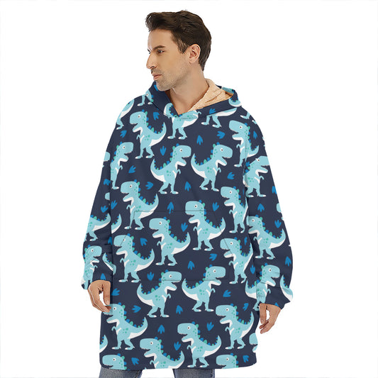 Cute Blue T-Rex Dinosaur Pattern Print Hoodie Blanket